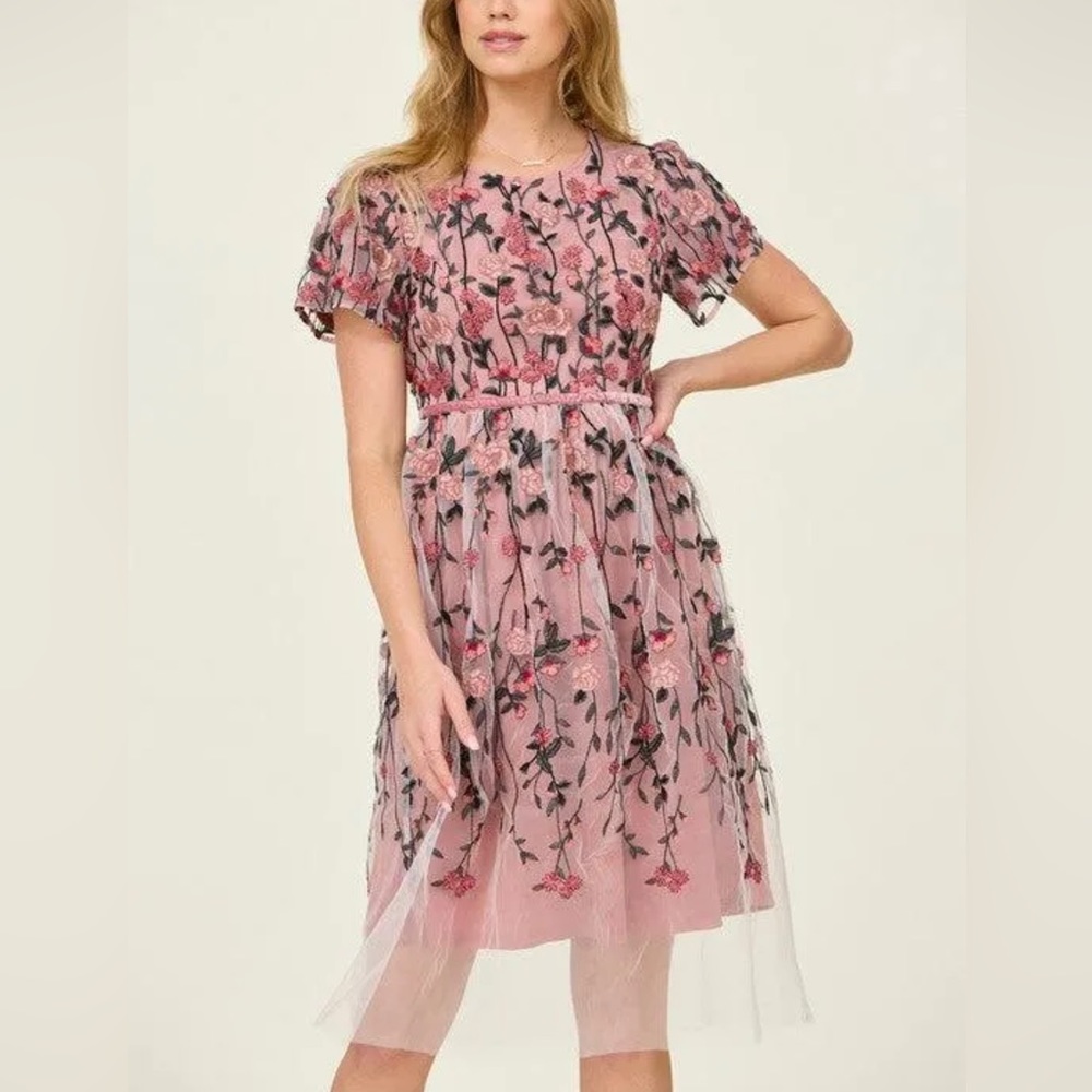 Tea N Rose Ellie Blush Floral Dress, Size XL